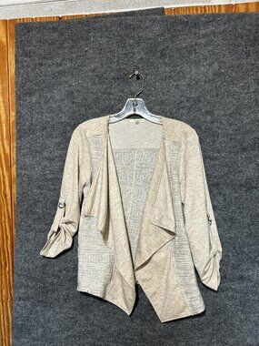 Maurices Cardigan Sweater Womens Medium Beige Open Front Roll Tab Sleeve Knit